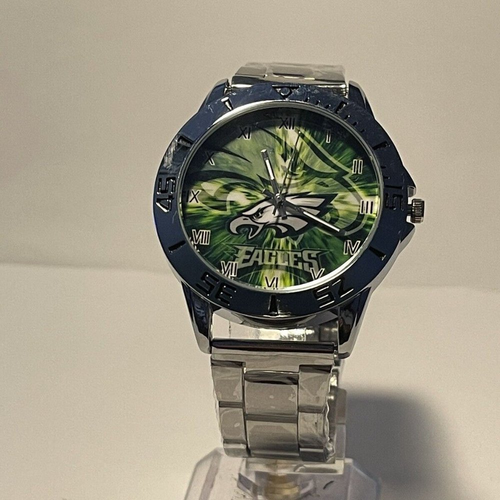 PHILADELPHIA EAGLES NFL Team Logo Unisex Stainless-Steel Silver Men's Watch NEW - Picture 8 of 9